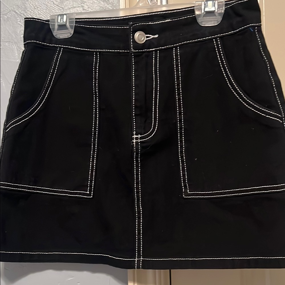 Forever 21 Black Mini Skirt with White Stitching